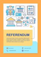 layout de modelo de folheto de referendo. segurando a eleição. voto popular. folheto, livreto, design de impressão de folheto, ilustrações lineares. layouts de página de vetor para revistas, relatórios anuais, pôsteres de publicidade