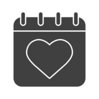ícone de glifo do dia dos namorados. símbolo de silhueta de 14 de fevereiro. página do calendário com forma de coração. espaço negativo. ilustração isolada do vetor