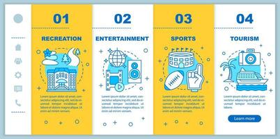 indústrias de recreação integração modelo de vetor de páginas da web móvel. entretenimento. ideia de interface de site de smartphone responsivo com ícones lineares. telas de passo a passo da página da web. conceito de cor