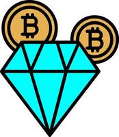bitcoin diamante linha preenchidas ícone vetor