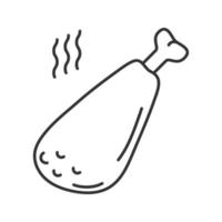 ícone linear de perna de frango frito quente. ilustração de linha fina. coxinha de peru grelhada. símbolo de contorno. desenho de vetor isolado