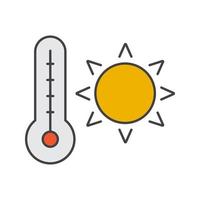 ícone de cor de calor de verão. sol nascente com termômetro. clima de verão. ilustração vetorial isolada vetor