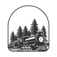 vintage velho vapor locomotiva trem com pinho cedro sempre-verde árvores floresta ilustração vetor