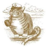 gato capitão desenhado de mão vetor
