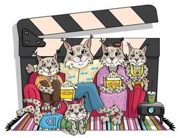 família do linces é assistindo uma filme. vetor