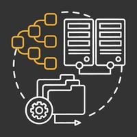 ícone do conceito de giz de teste de volume. ilustração de linha fina de ideia de estágio de desenvolvimento de software. analisar o desempenho do sistema. aumento de dados. ideia de teste de inundação. ilustração vetorial isolada no quadro-negro vetor