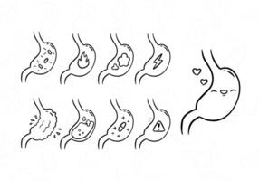 desenho animado estômago problema ícone ilustração rabisco conjunto vetor