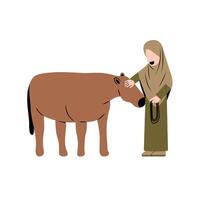 hijab mulher com vaca ilustração vetor