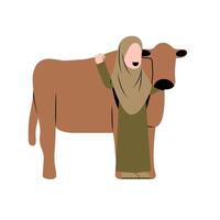 hijab mulher com vaca ilustração vetor