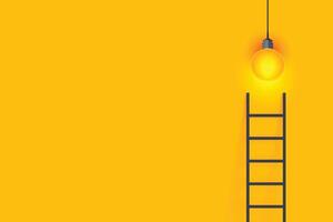 sucesso escada conceito amarelo fundo com brilhando luz lâmpada vetor
