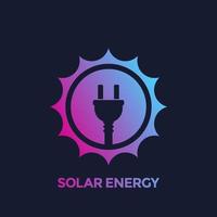 ícone de vetor de energia solar, sol e tomada elétrica
