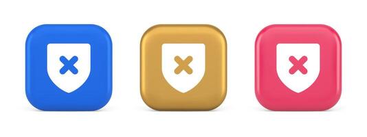 declínio escudo botão Cruz marca errado cancelar o envio defesa virtual guarda 3d realista ícone vetor