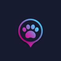 pata e marca de localização, logotipo de vetor de aplicativo para animais de estimação
