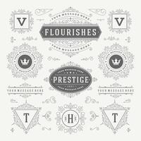 vintage enfeites decorações Projeto elementos. floresce caligráfico combinações retro logotipo vetor