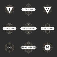 real logotipos Projeto modelos definir, florescer caligráfico elegante enfeite linhas. vetor