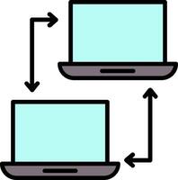 computador trabalho em rede linha preenchidas ícone vetor