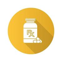 ícone de glifo sombra longa frasco de comprimidos rx design plano. Prescrição médica. medicamentos. ilustração da silhueta do vetor