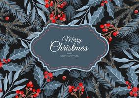 cartões de feliz Natal e ano novo com plantas de inverno design ilustração para saudações, convite, folheto, brochura. vetor