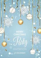 convite para festa de feliz natal. decoração do cartão de feliz ano novo. fundo de inverno. feriados sazonais. vetor