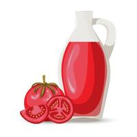 fresco vermelho tomate, fatia tomates e suco garrafa.orgânico Comida. aplicável para ketchup, suco anúncio. pode estar usava para cardápio, embalagem, têxteis. ilustração vetor