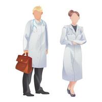 homem e mulher, médico, enfermeiro ou ordenança em um fundo branco, tratamento de doenças e vírus - vetor