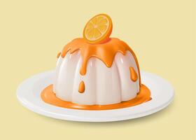 3d Panna cotta com laranja doce sobremesa Comida desenho animado vetor