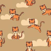 padrão sem emenda de vetor com tigres bebê fofo doodle. fundo sem emenda do berçário e decoração. impressão para têxteis, papel de parede e outros