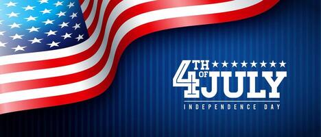 4º do Julho independência dia do a EUA ilustração com americano bandeira e texto rótulo em Sombrio azul fundo. quarto do Julho nacional celebração Projeto com tipografia carta para bandeira vetor