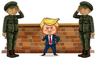 Presidente dos EUA Trump e dois soldados