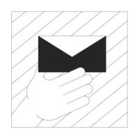 oferta papel envelope desenho animado humano mão esboço ilustração. enviar Entrega serviço 2d isolado Preto e branco imagem. enviando vintage correspondência editável plano cor clipart vetor