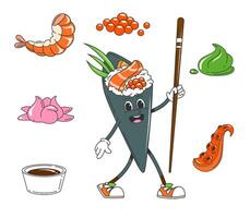 desenho animado japonês groovy temaki Sushi personagem vetor
