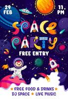 desenho animado galáxia espaço festa folheto, criança astronauta vetor