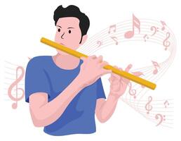 Garoto jogando flauta - musical Rocha banda ilustração vetor