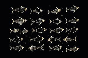 escola do peixe, uma grupo do silhueta peixe nadar e marinho vida ilustração, tatuagem, peixes. vetor