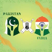 Paquistão vs Índia Grilo Combine conceito com bandeira e cavaleiro capacete. criativo ilustração do participante países bandeiras com gradiente fundo. Paquistão vs Índia Grilo Combine social meios de comunicação publicar. vetor