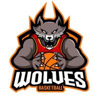 Lobo basquetebol mascote logotipo ilustração vetor