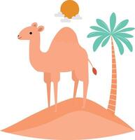 camelo dentro a deserto com Sol e areia, ilustração vetor