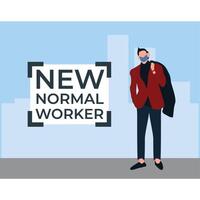 Novo normal trabalhador vestindo mascarar - plano ilustrações isolado em branco vetor