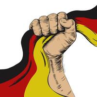 3 Outubro. Alemanha independência dia. mão com Alemanha bandeiras. punho aperto nacional bandeira fita do país Alemanha. ilustração em branco para bandeira, cartão, poster, social meios de comunicação. vetor