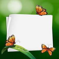 Design de fronteira com borboletas na folha vetor