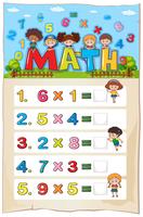 Modelo de planilha matemática com crianças e problemas de multiplicação vetor