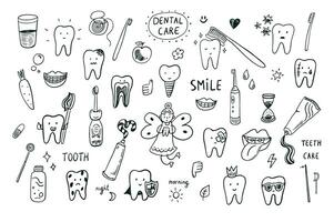 dental Cuidado rabisco definir. ilustração dentro desenho animado estilo. vetor