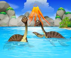 Dinossauros nadando no lago vetor