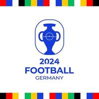 Logotipo de vetor do campeonato de futebol 2024. futebol ou futebol alemanha 2024 logotipo emblema em fundo branco não oficial com linhas coloridas da bandeira do país. logotipo do futebol do esporte com o troféu da Copa.