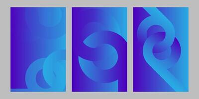 três azul abstrato painéis com uma redemoinho Projeto vetor