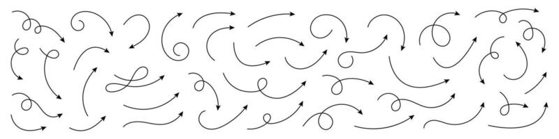 coleção do linha Setas; flechas. conjunto simples curvado mão desenhado Setas; flechas. coleção do ponteiros. vetor