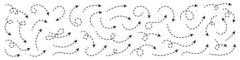 curvado pontilhado seta. ziguezague seta listras Projeto com pontilhado linhas. vetor