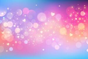 Rosa unicórnio galáxia com bokeh coração e estrelas. fofa fantasia roxa fundo com pastel gradiente e brilho. sonhadores espaço com fada holográfico textura. vetor