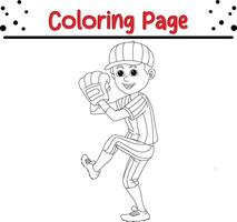 Garoto beisebol jogador coloração página para crianças vetor