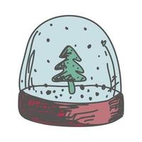 bola de neve de cristal com árvore de natal desenhada à mão vetor